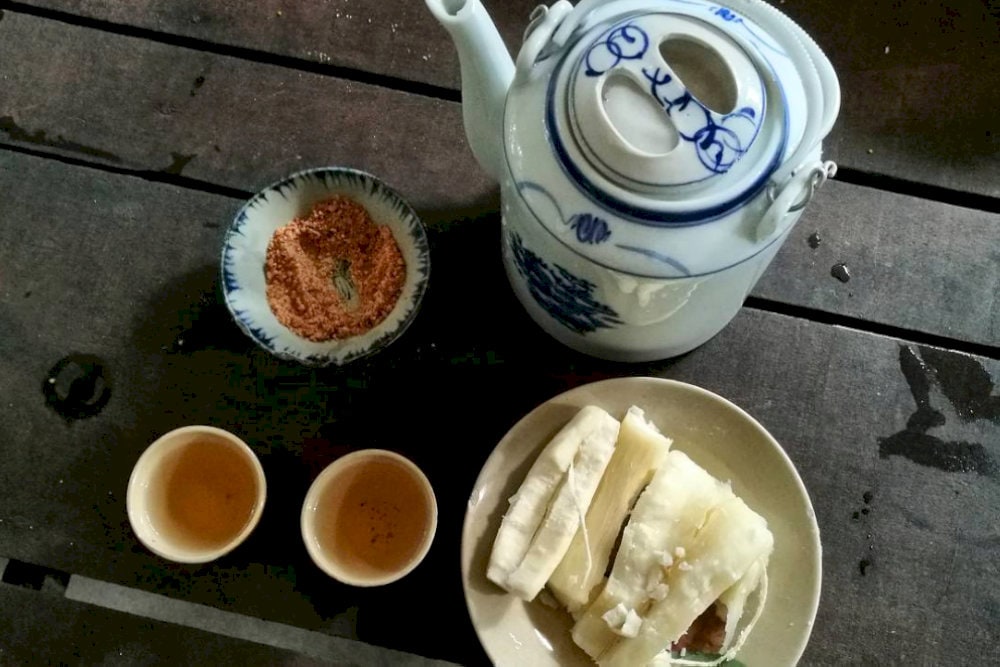 An integral part of the Cu Chi experience is tasting the wartime meal: boiled cassava with crushed p...