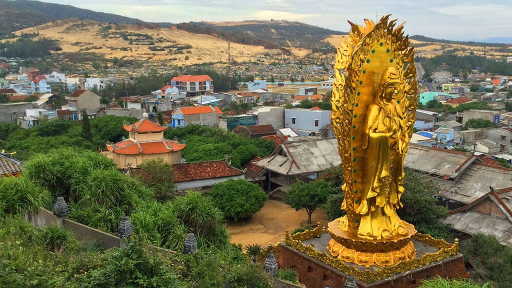 Perched majestically on a high cliff at Eo Gió, Tịnh xá Ngọc Hòa is not only a pagoda with a serene ...