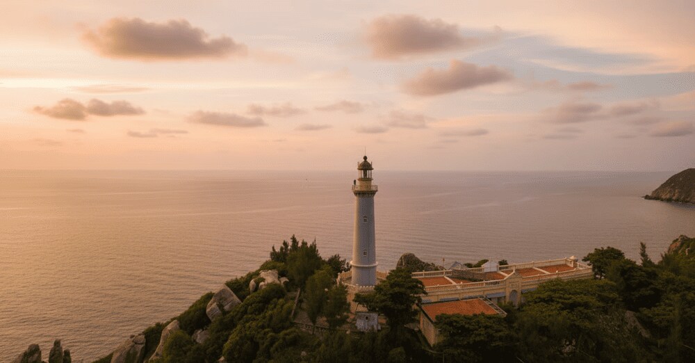The Mui Dien Lighthouse, also known as Dai Lanh Lighthouse, stands majestically on the cape's peak l...
